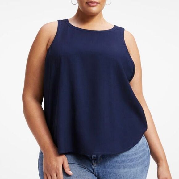 Good American Navy Woven Cut In Lightweight Tank Top NWT Plus Size 2XL-3XL - Picture 1 of 7